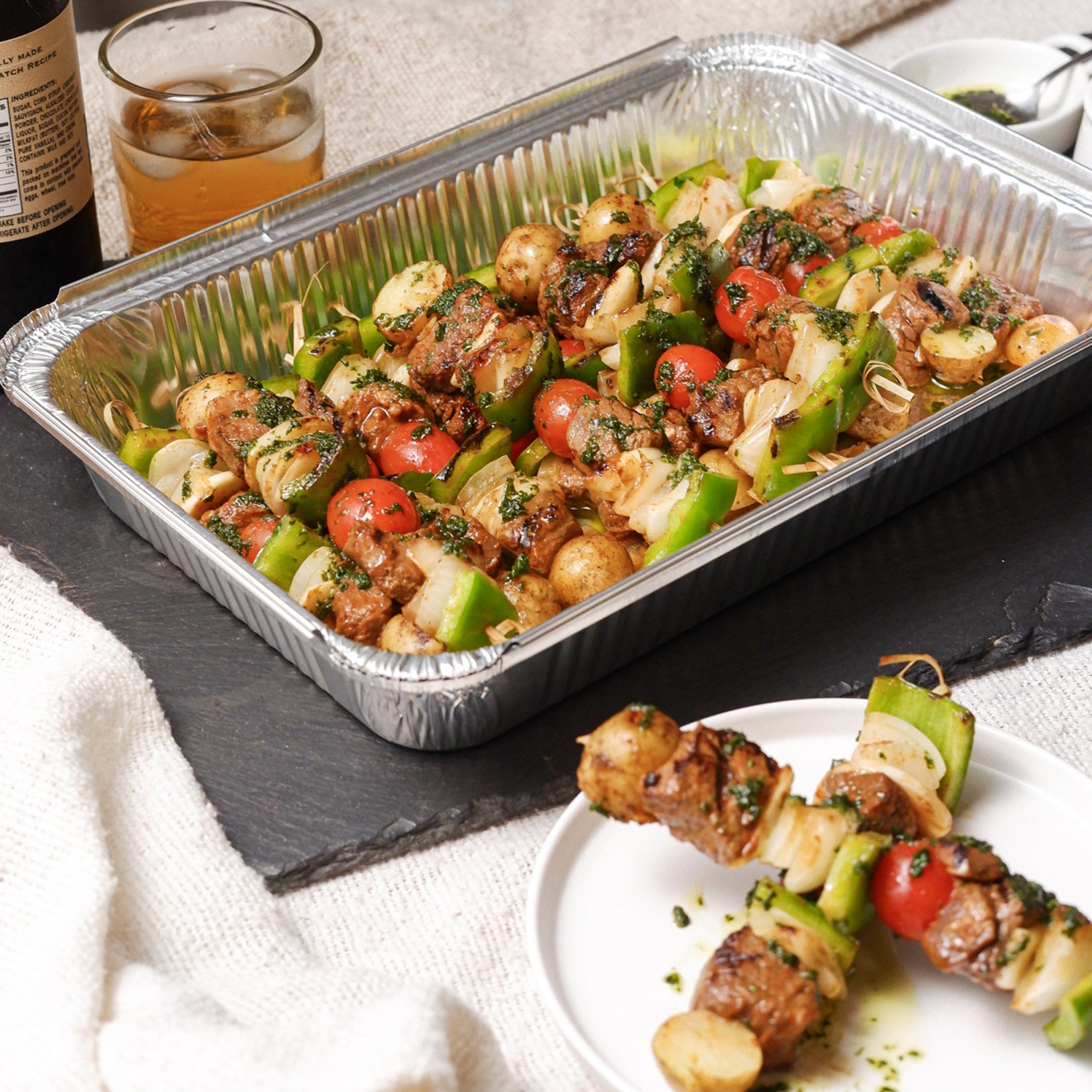 Grilled Tenderloin Steak Skewers with Fresh Basil Sauce