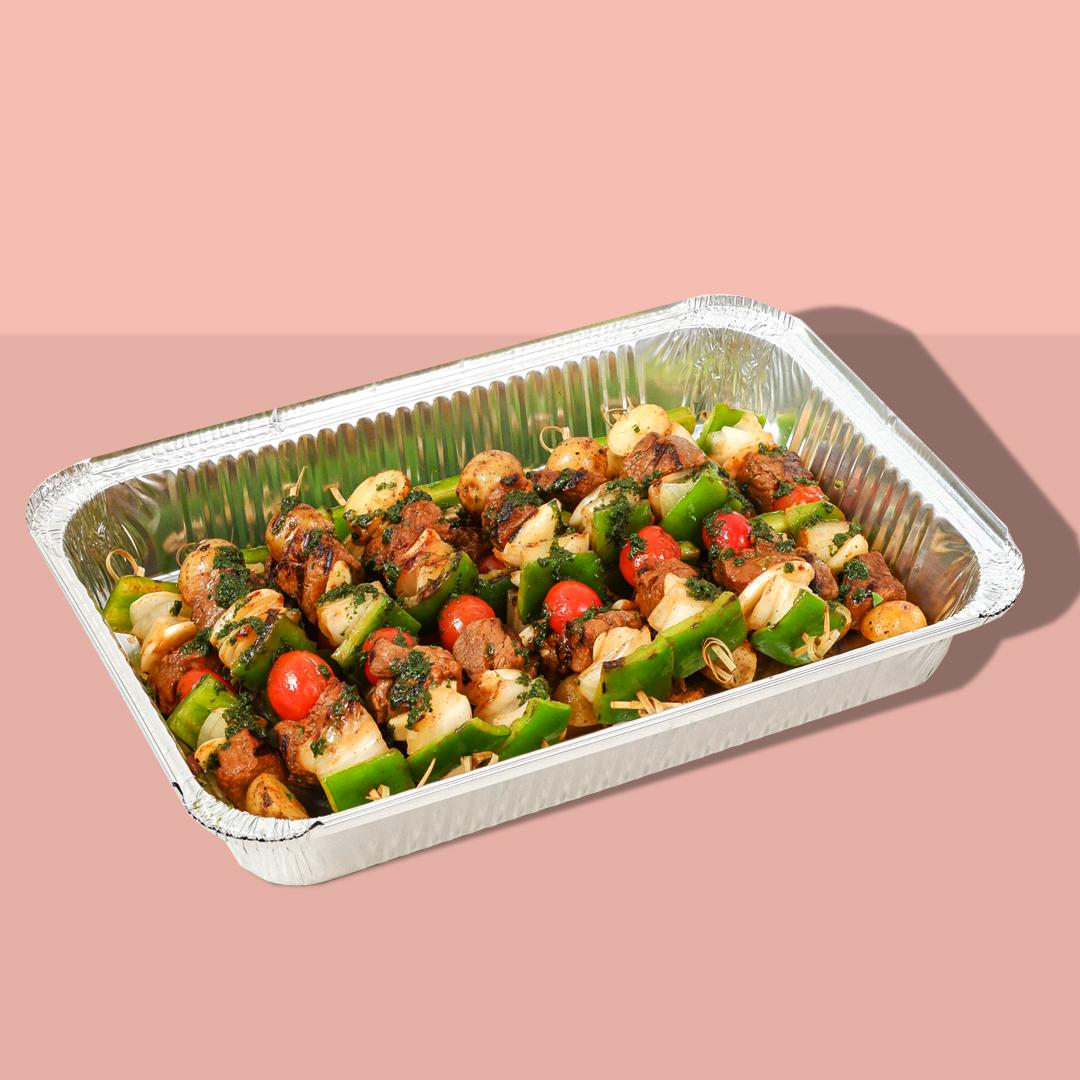 Grilled Tenderloin Steak Skewers with Fresh Basil Sauce